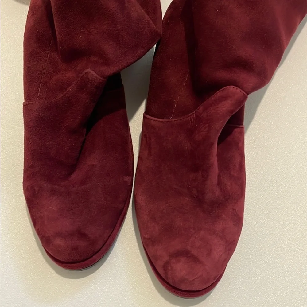 Stuart Weitzman Stylish Red Over the Knee Boots with Chunky Sole